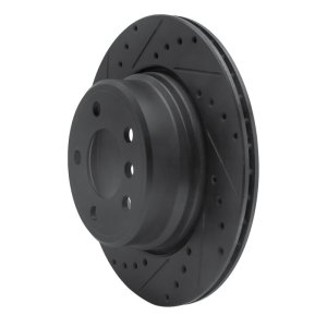 BMW X5 Brake Rotor (1) - Rear Left - R1 Concepts - Drilled & Slotted - Black - `02-`06